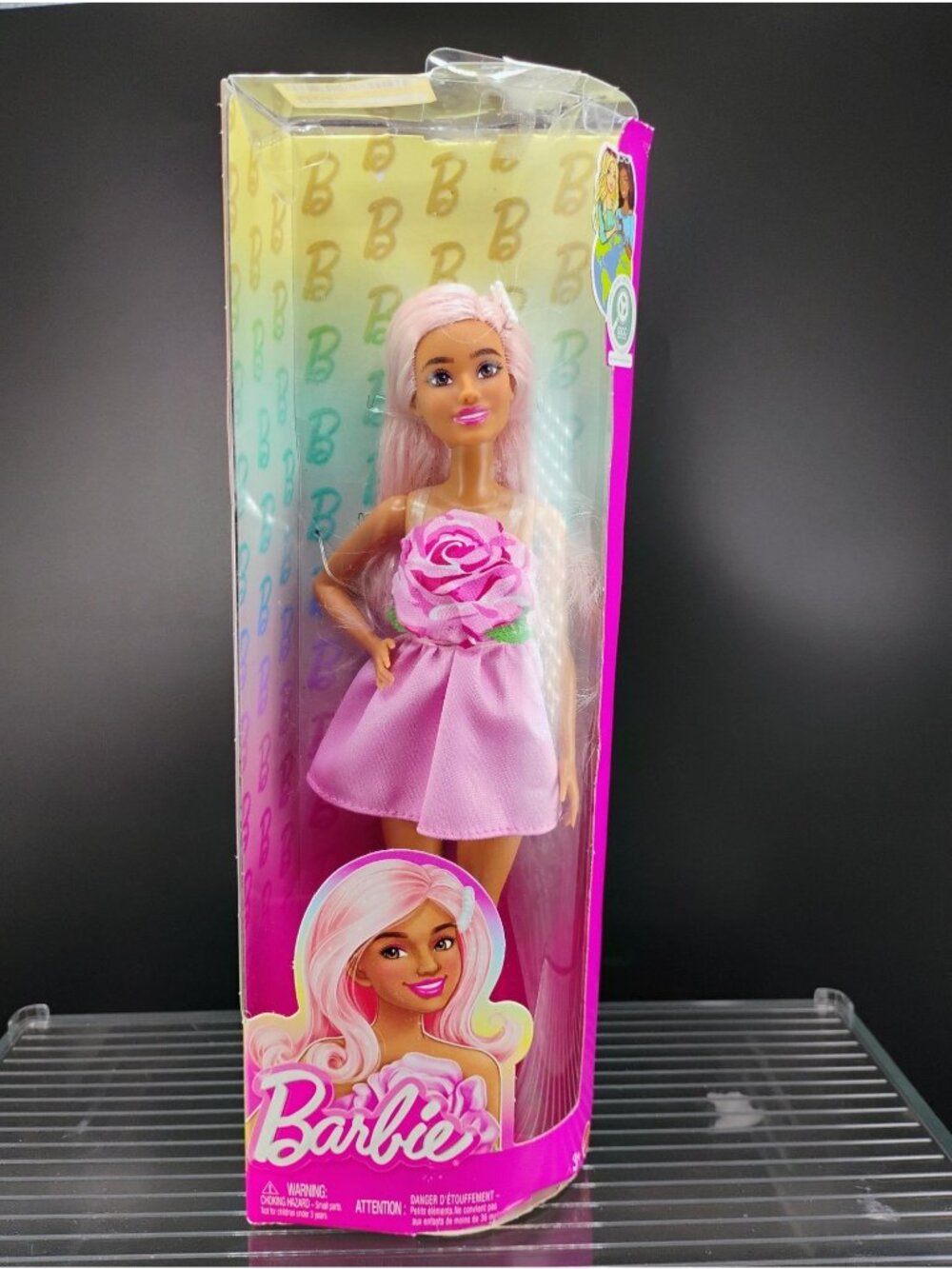 Barbie Fashionistas Doll 238 With Pink Floral Dress & Long Pink Hair
